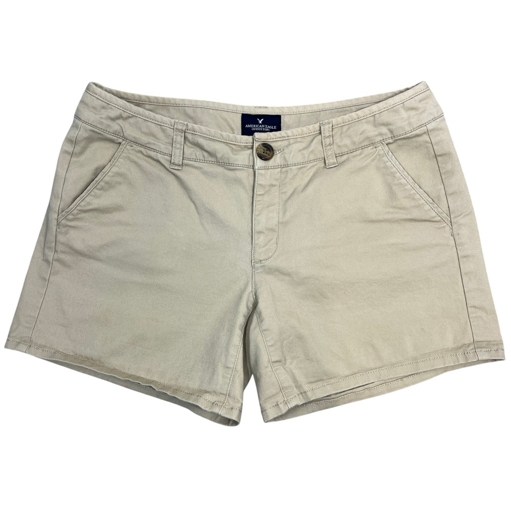 American Eagle Midi Stretch Chino Shorts 8 Tan Khaki Preppy Retro Casual Summer